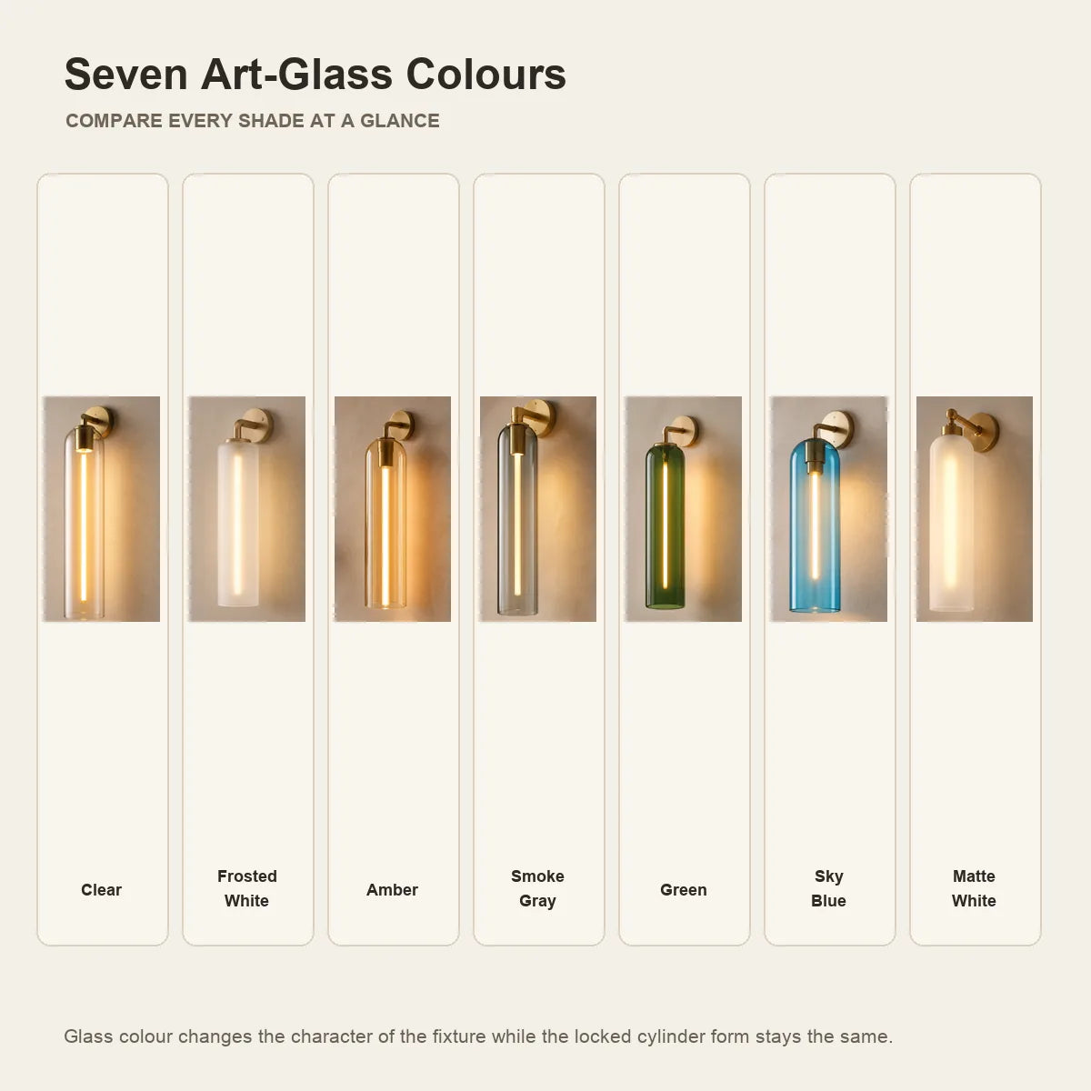 Luminara comparison of seven art-glass shade colours