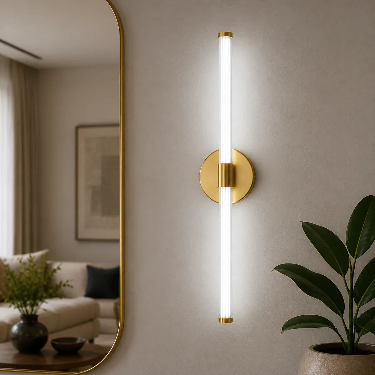 Luminara Gold Linear 56 centimetre cool light lifestyle