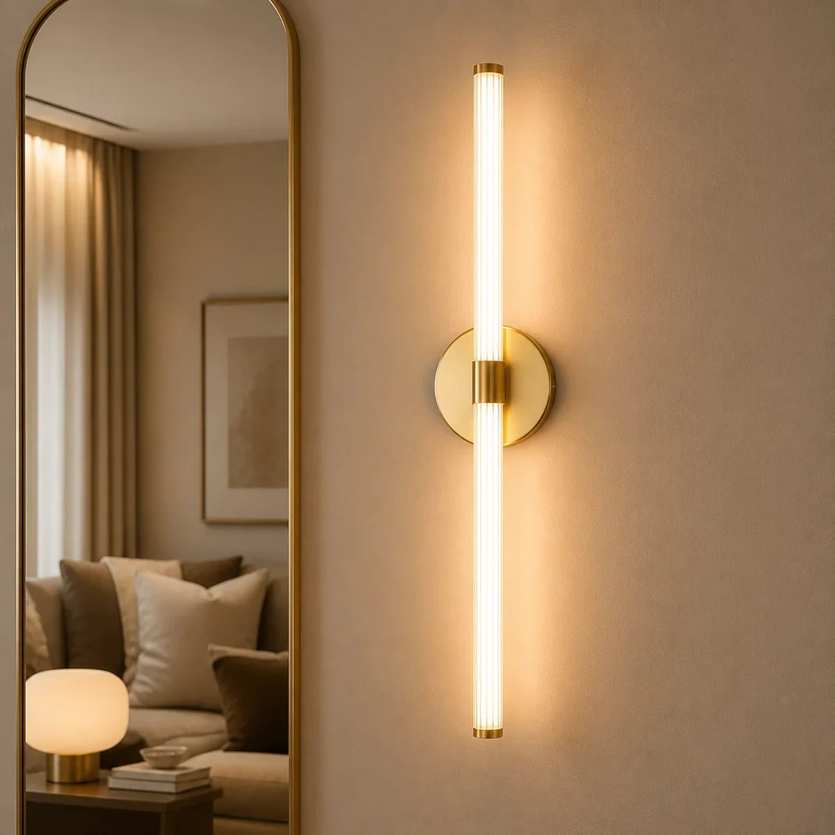 Luminara Gold Linear 76 centimetre warm light lifestyle