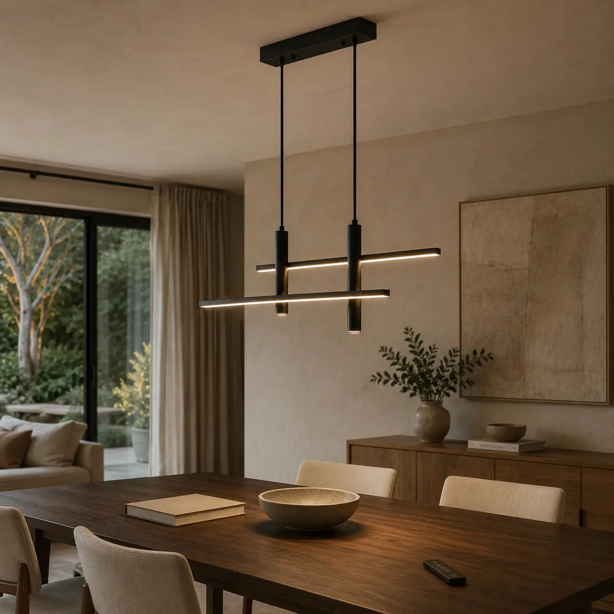 Luminara | Modern Sleek Black Pendant Chandelier for Dining Spaces