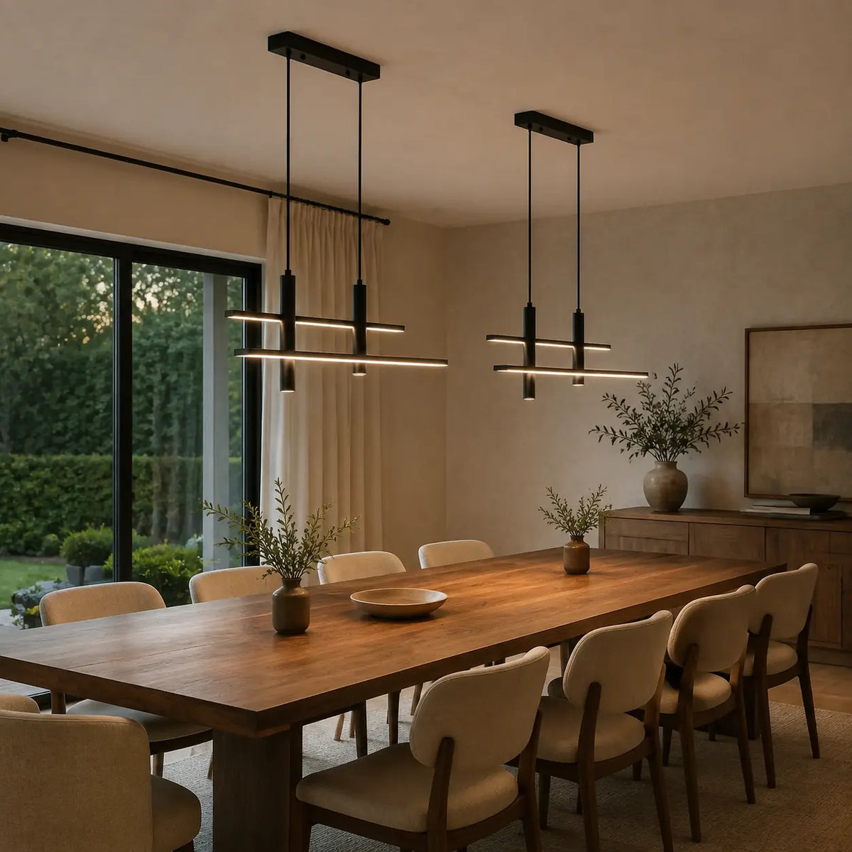 Luminara | Modern Sleek Black Pendant Chandelier for Dining Spaces
