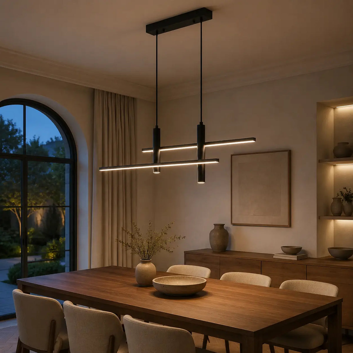 Luminara | Modern Sleek Black Pendant Chandelier for Dining Spaces