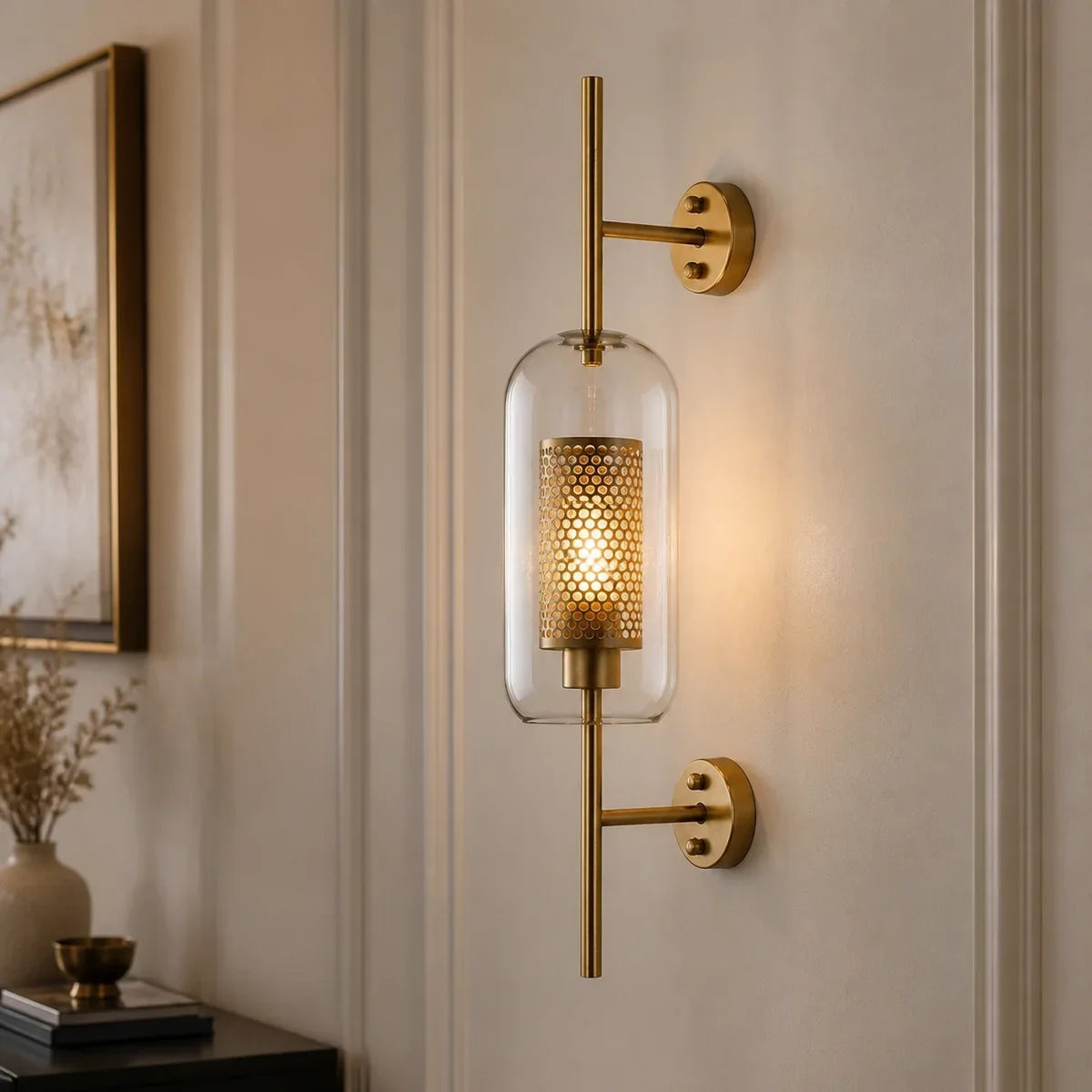 LuminaSphere Small Tube Gold industrial wall sconce