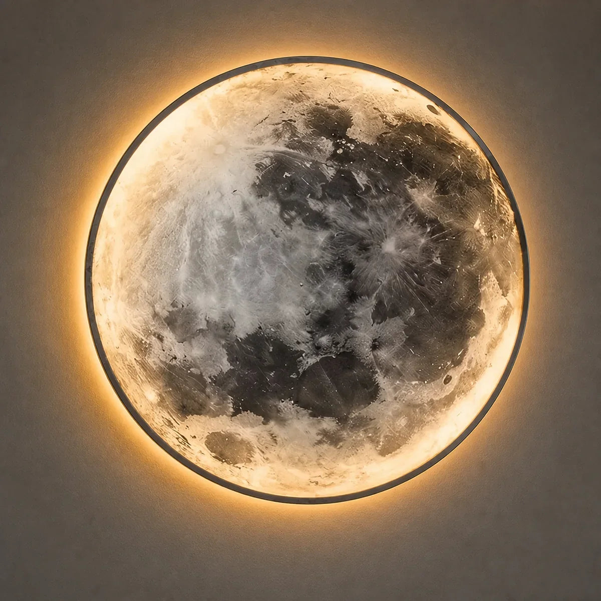 Close detail of Lunara moon surface, dark rim and warm halo