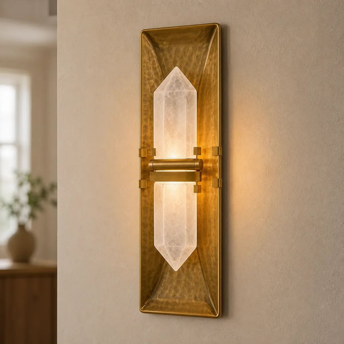 MarbleGlow complete two-piece natural stone and hammered brass close-up