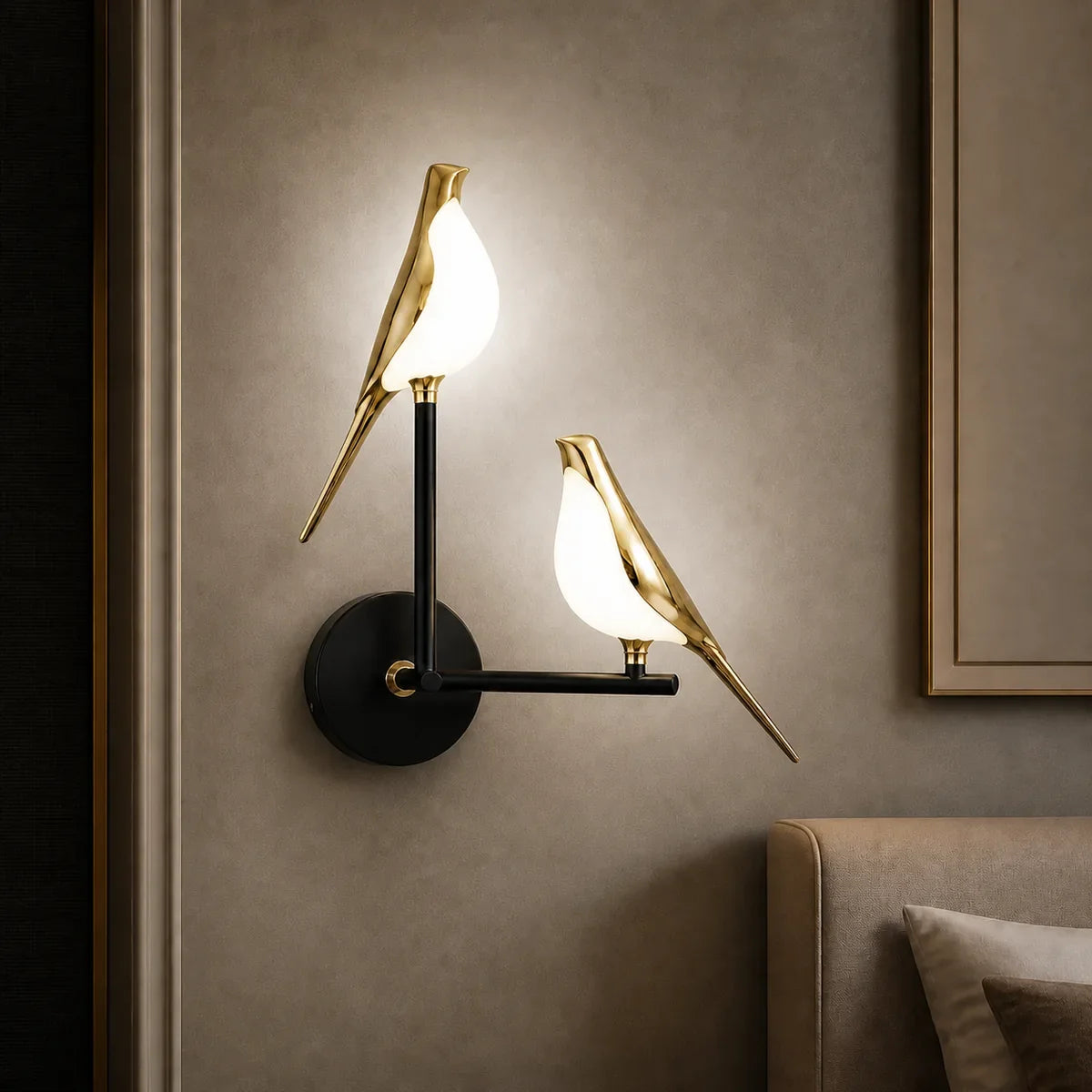 NordicAura two-bird LED wall sconce with neutral white illumination