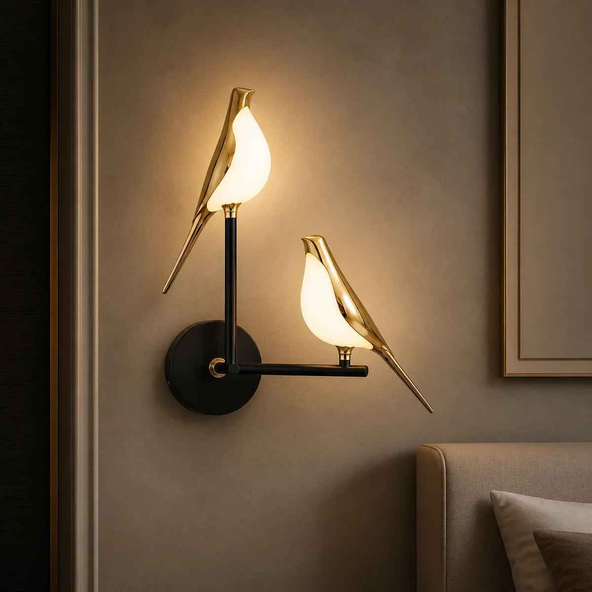 NordicAura two-bird LED wall sconce with warm illumination