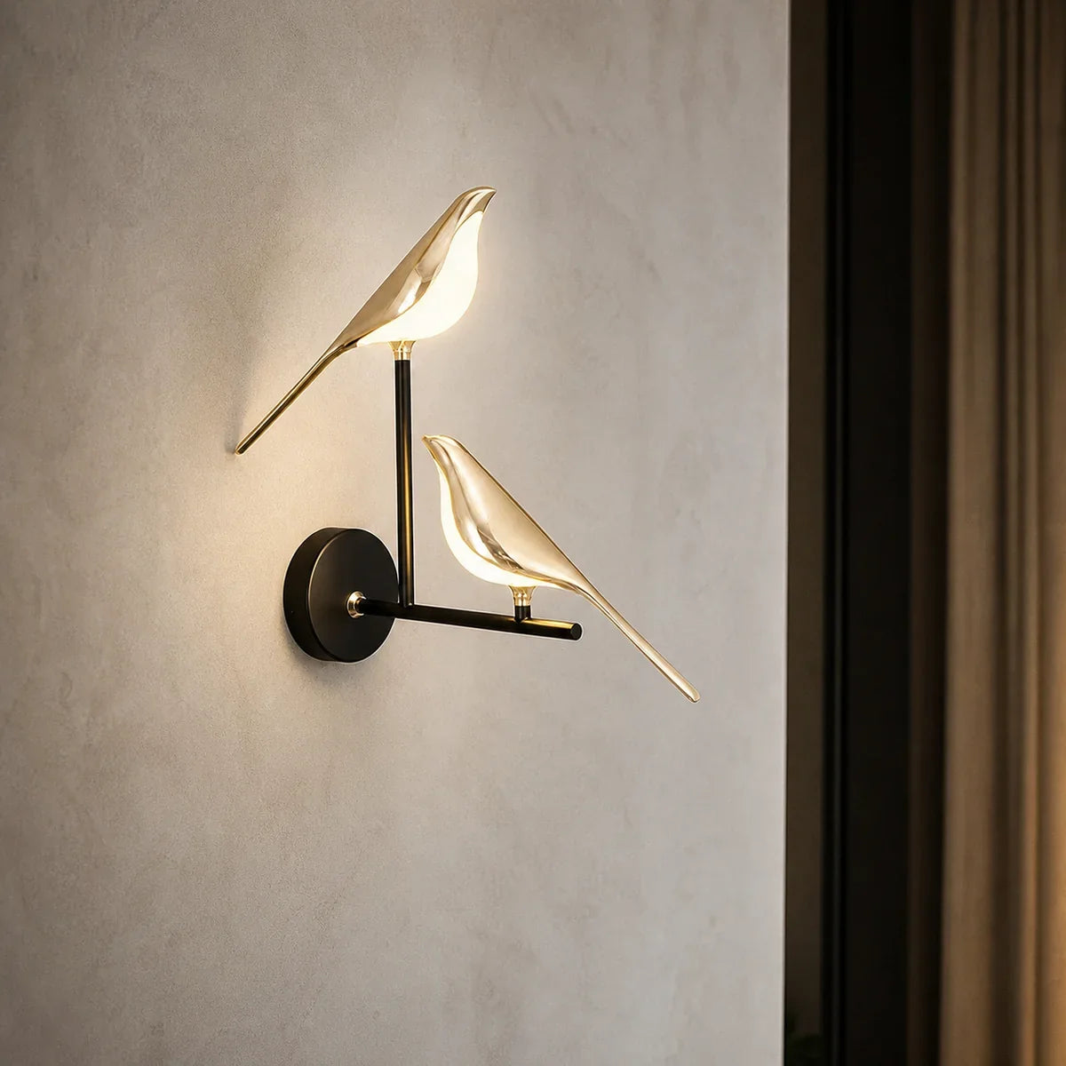 NordicAura two-bird LED wall sconce representing the Dimmable option