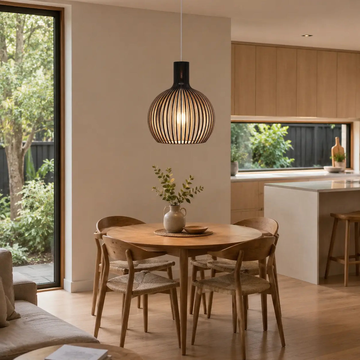NordicCharm | Modern Black Wood Metal Kitchen Pendant Light Fixture