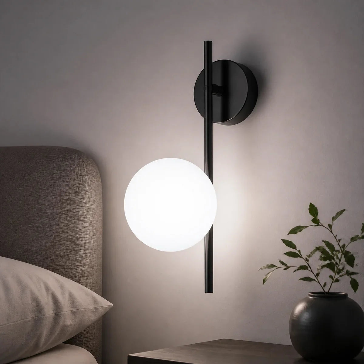 NordicGlow black wall sconce with cool white frosted globe