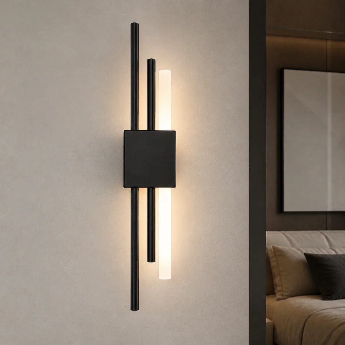 NordicGlow Left Black linear cluster wall light in Natural 4000K