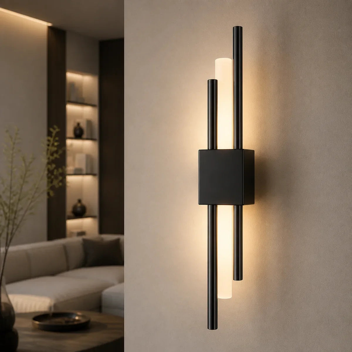 NordicGlow Right Black linear cluster wall light in Warm 3000K