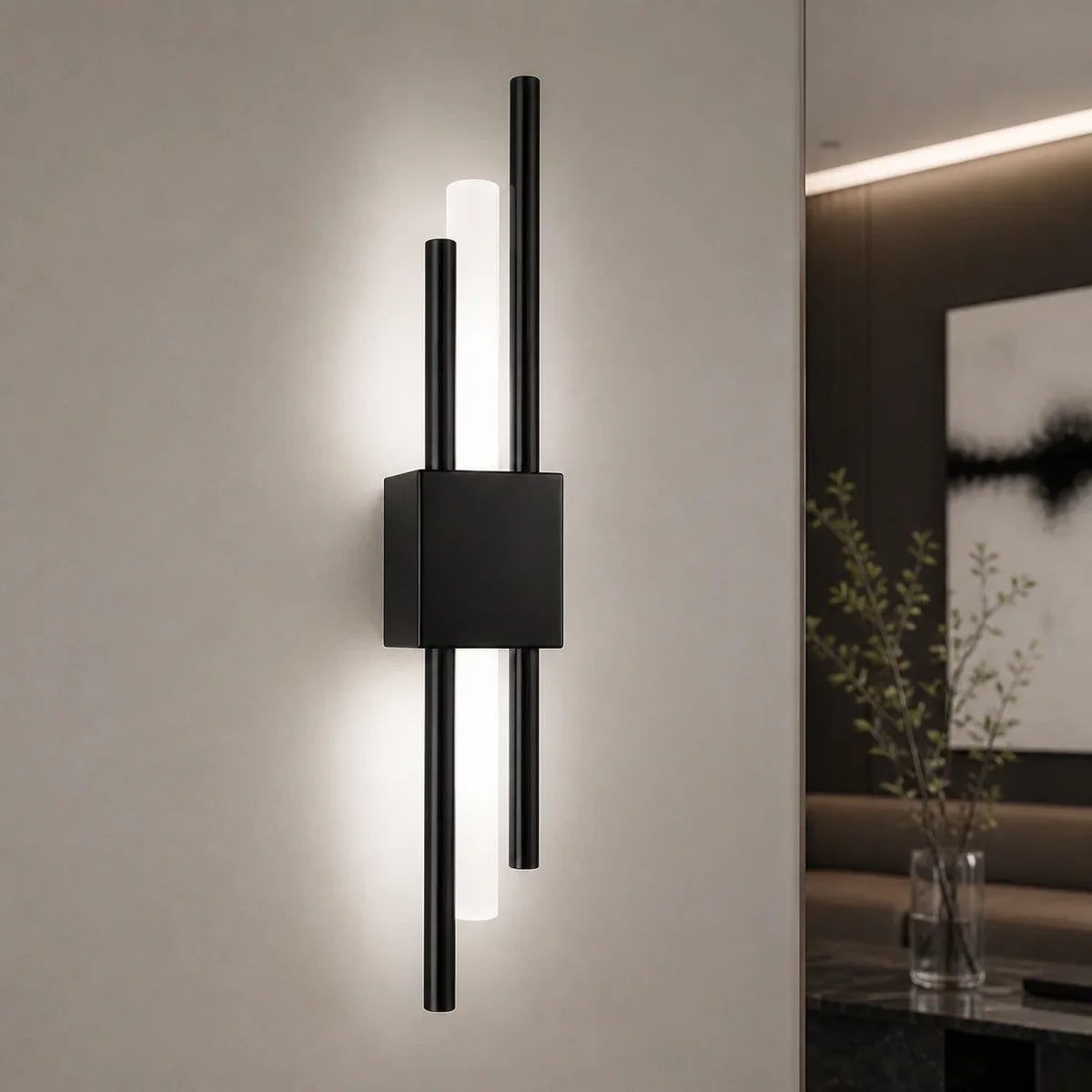 NordicGlow Right Black linear cluster wall light in White 6000K