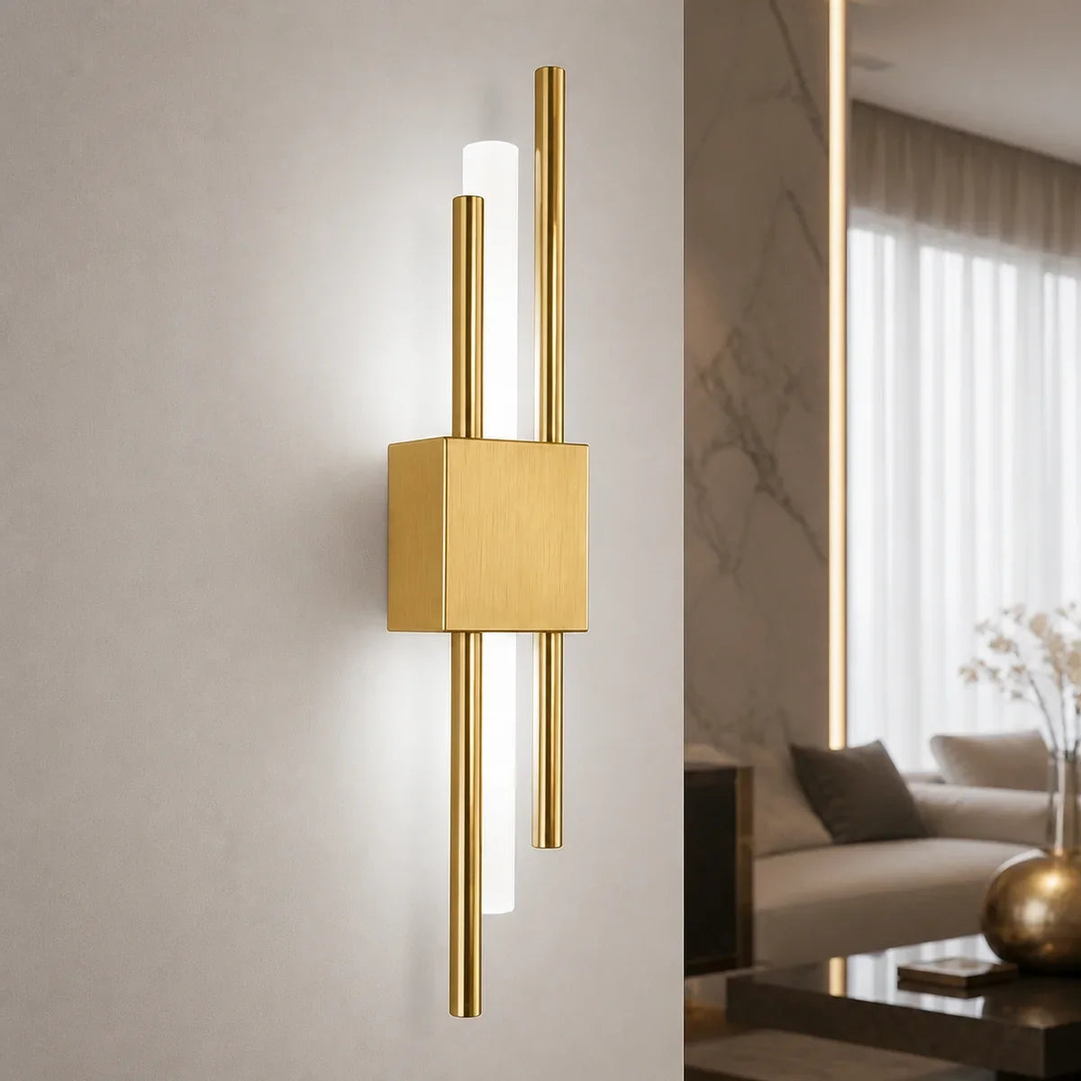 NordicGlow Right Gold linear cluster wall light in White 6000K