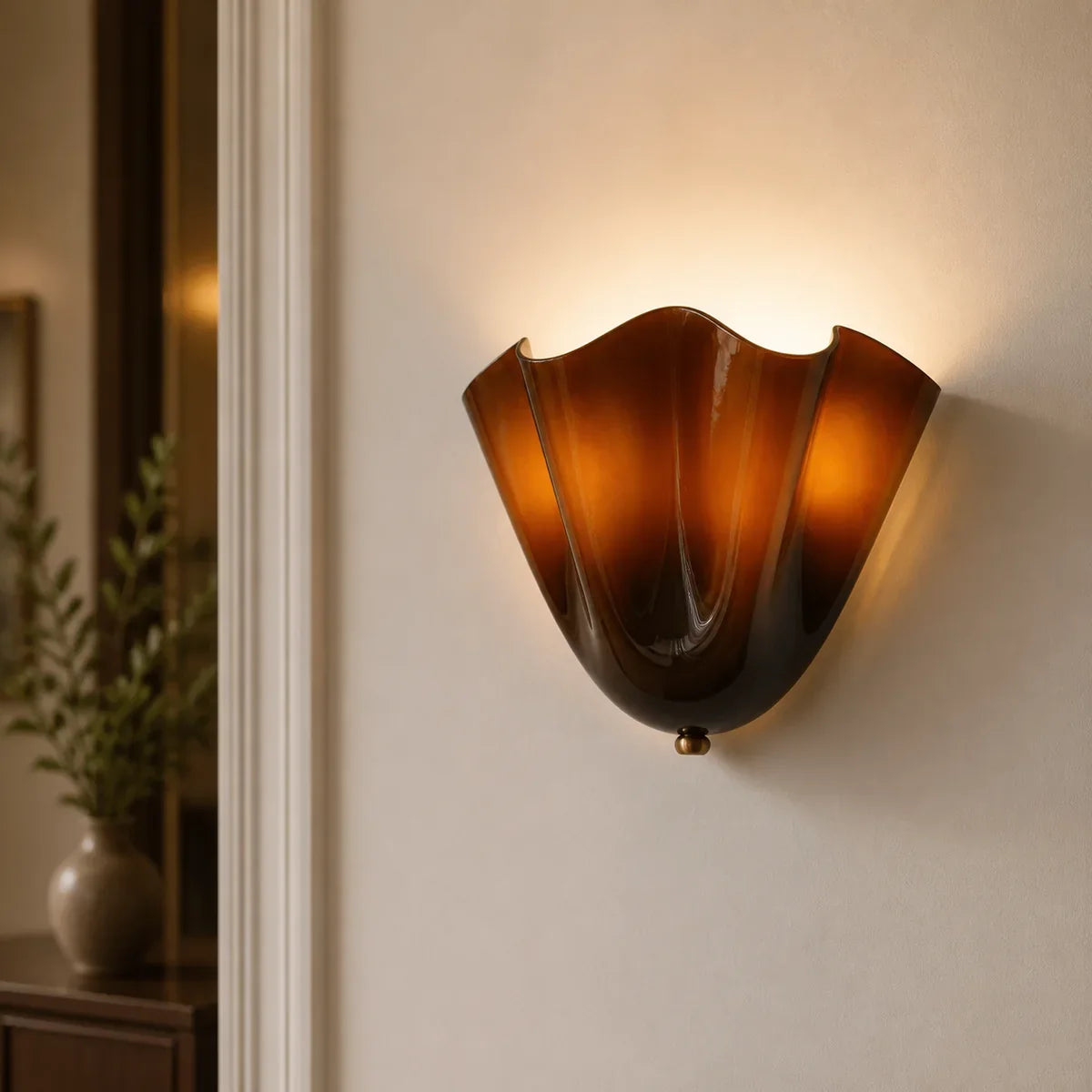 PetalGlow smoky brown sculptural glass wall sconce lifestyle