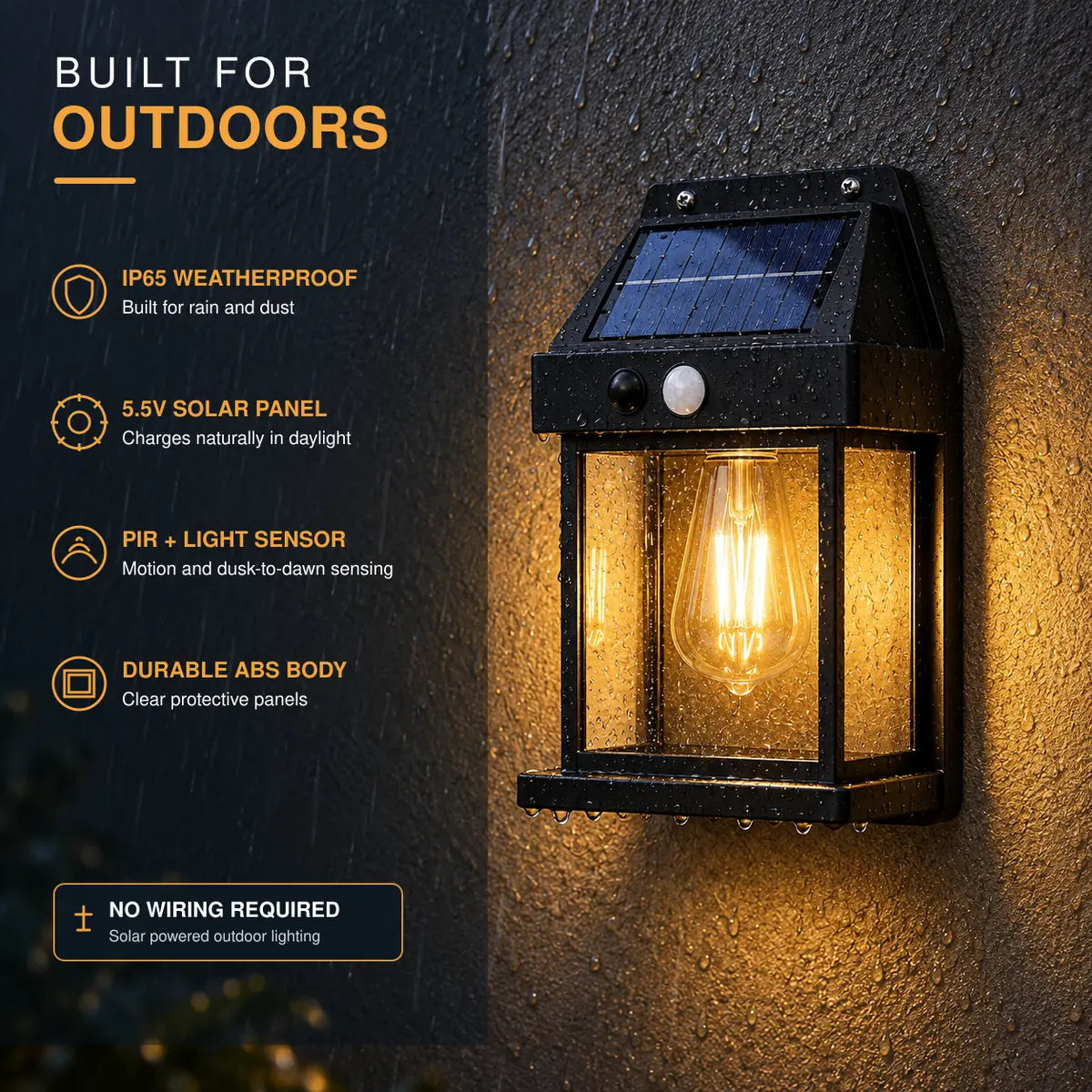 Solar Motion Sensor Wall Light | Waterproof Outdoor Lantern, No Wiring